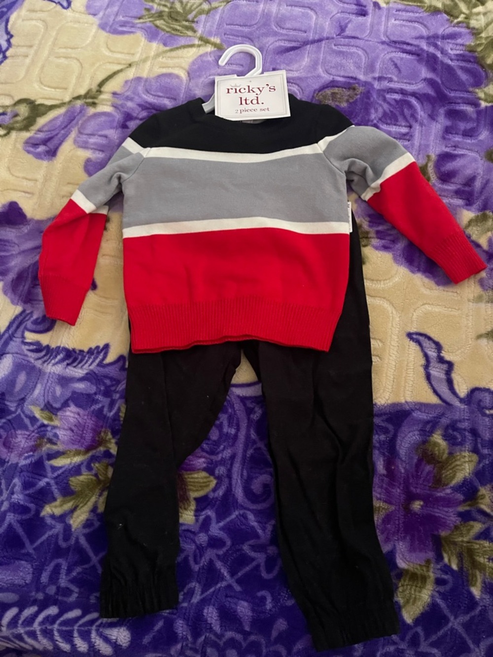 Ricky's Ltd. Kids Colorblock Sweater Set in Red, Gray & Black